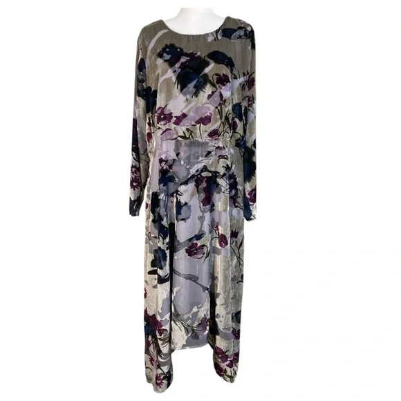 Soft Surroundings Layered Velvet Burnout Dress Size XL Floral Handkerchief Hem - Picture 2 of 12